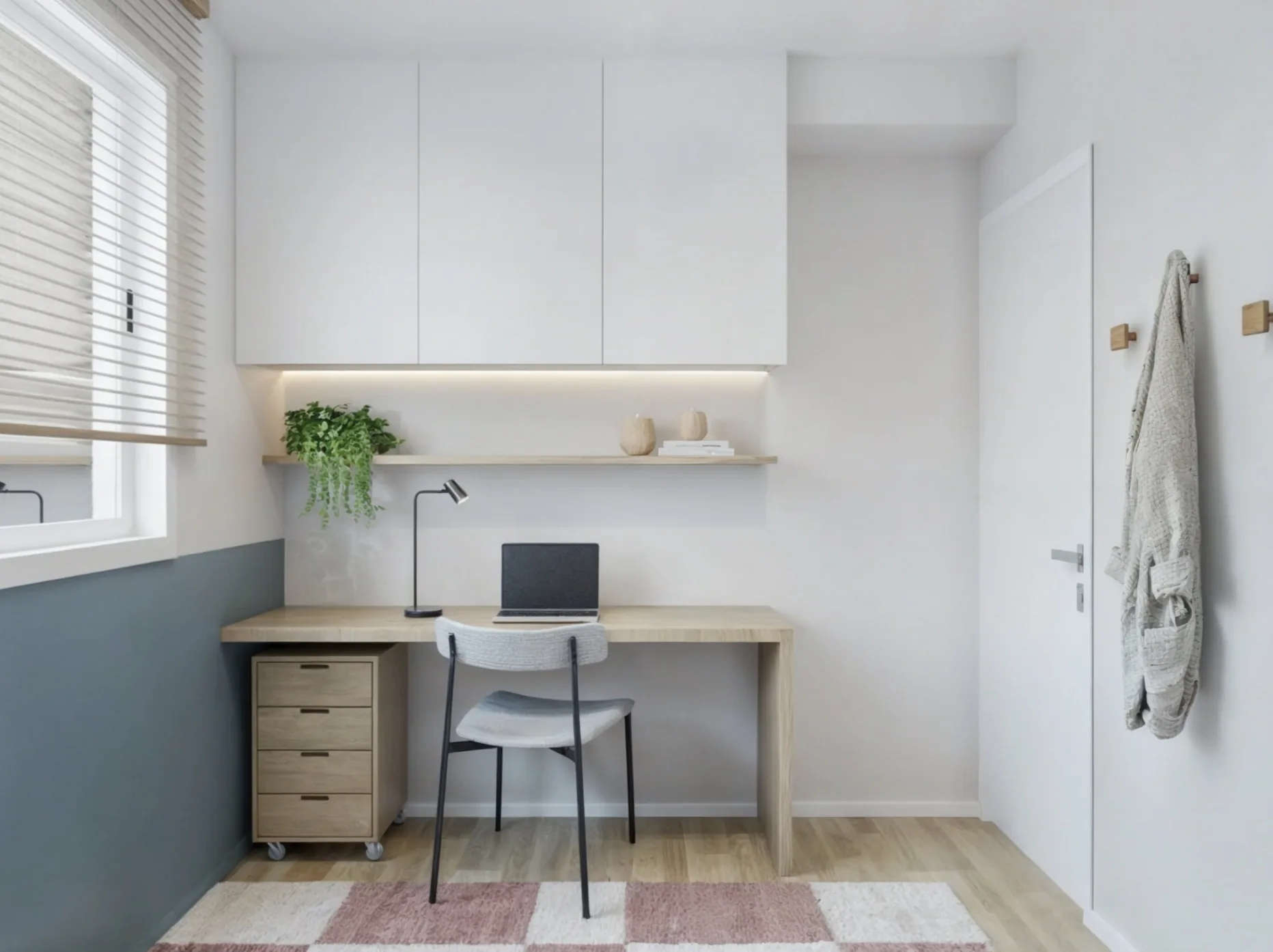 Escritório home office com acústica tratada num T3 em Lisboa — Être Arquitetura